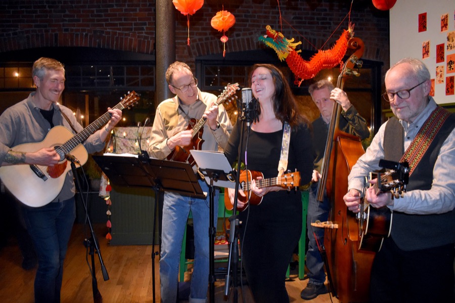 The band performing at the Roslindale UnPorchfest