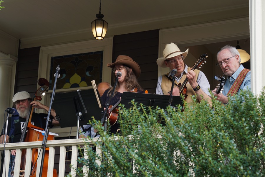 Playing on a porch at the Somerville Porchfest